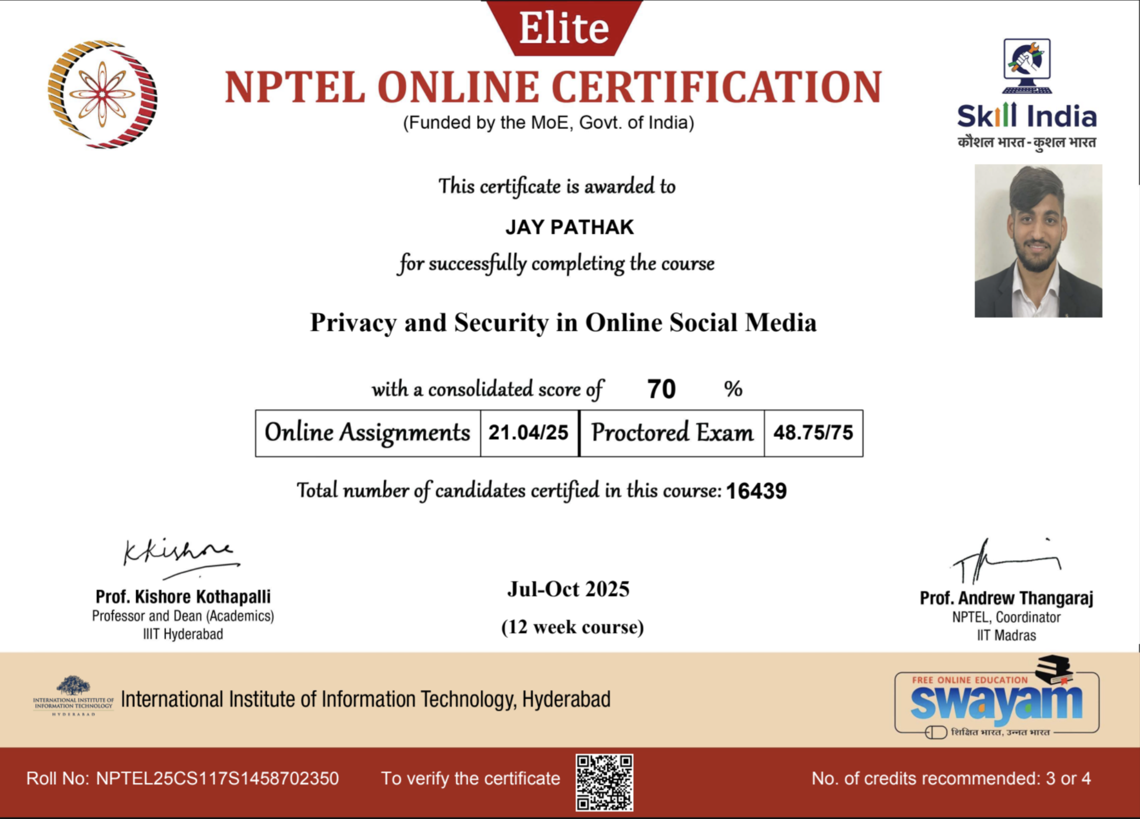 NPTEL Privacy and Security Certificate